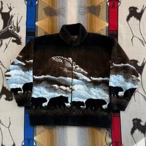 Vintage 90s Cobblestone Canyon Bear Nature Full Zip Fleece Jacket Size 2XL USA